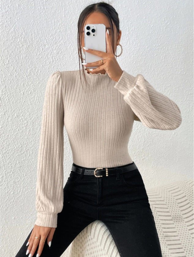 Valenzora CozyKnit scalloped turtleneck long sleeve sweater
