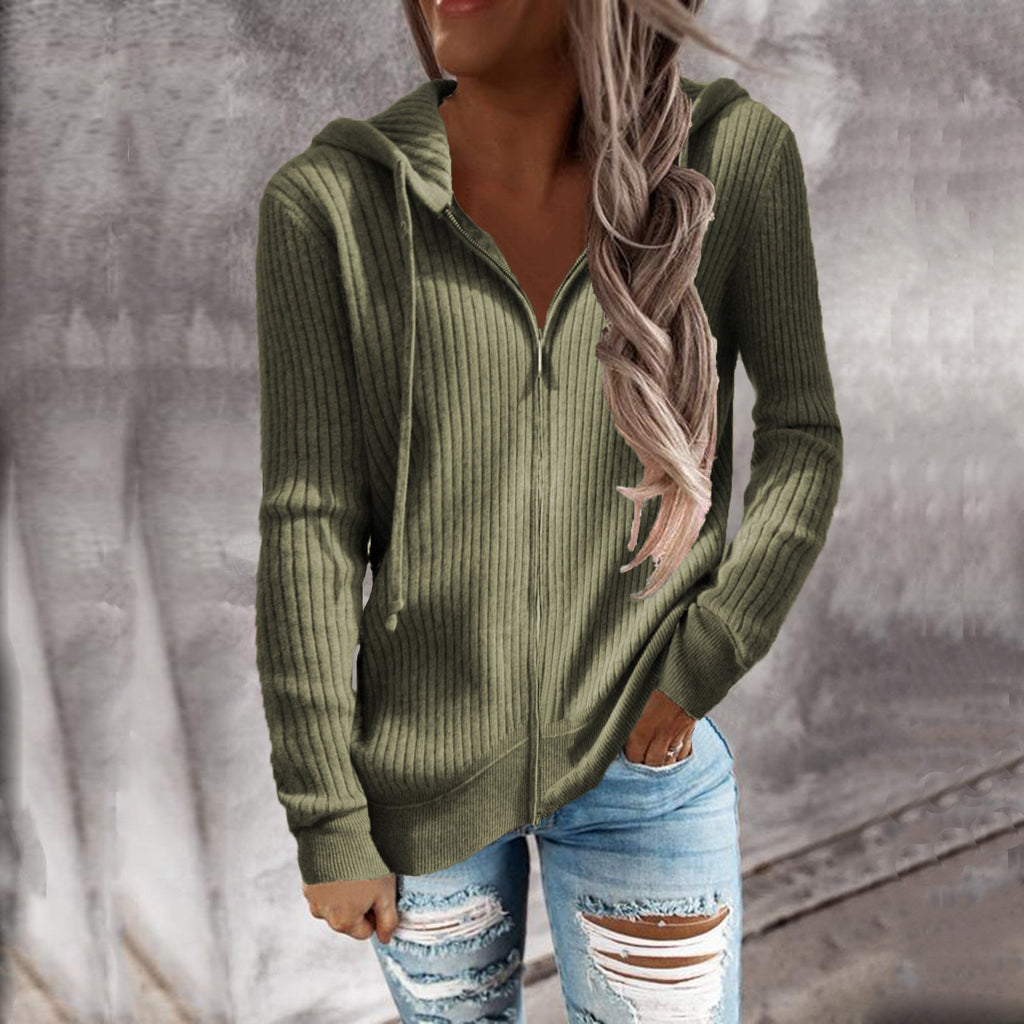 Damen-Kapuzenjacke mit Rippenstruktur und praktischen Taschen, Größe