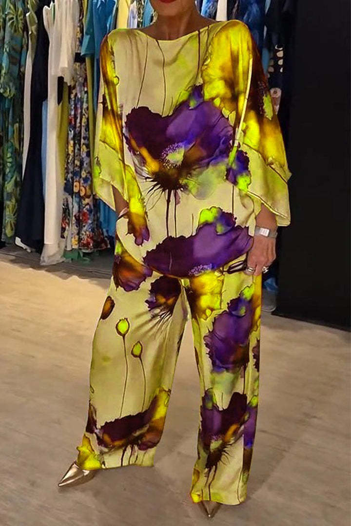 Valenzora | Elegant satin one-shoulder printed loose set