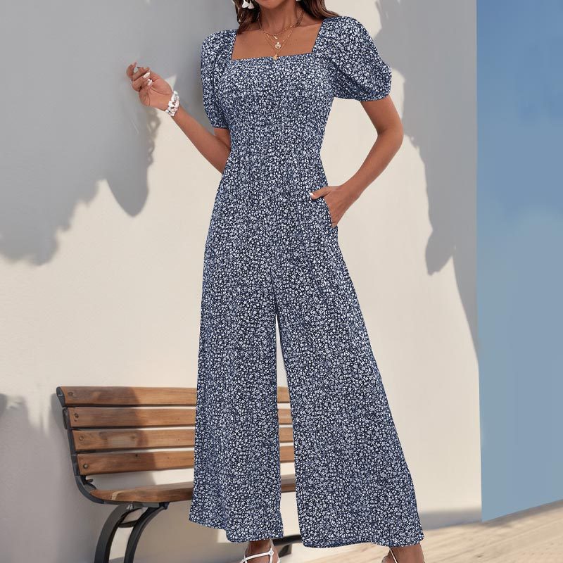 Damen-Oversize-Jumpsuit mit Puffärmeln und Gummizug in der Taille, Größe