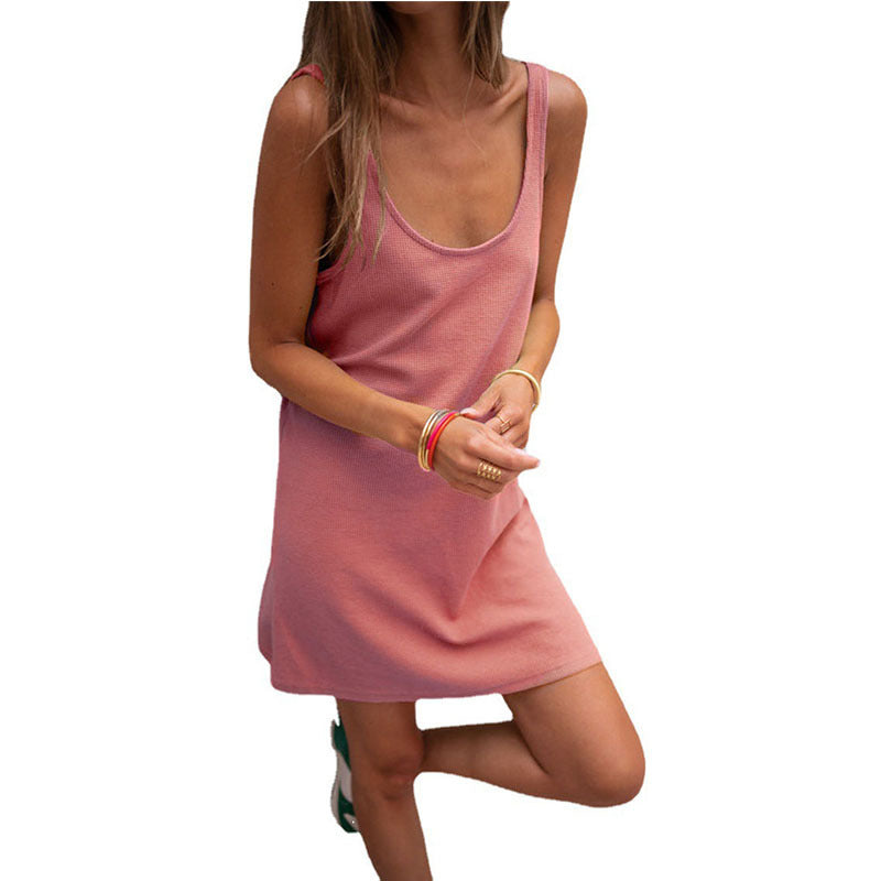 Women's casual dress in a sophisticated ribbed cut with a deep neckline and simple design, size Valenzora