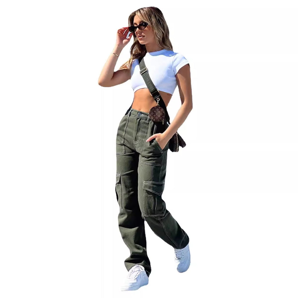 Damen-Cargohose mit elastischem Bund und praktischen Taschen, Größe S