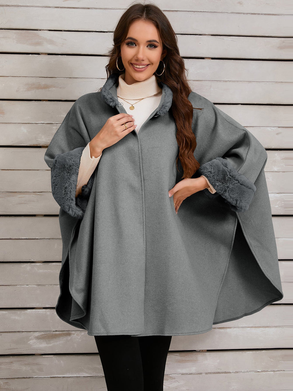 Women's Oversized Hugging Poncho with Cozy Lining, Size
