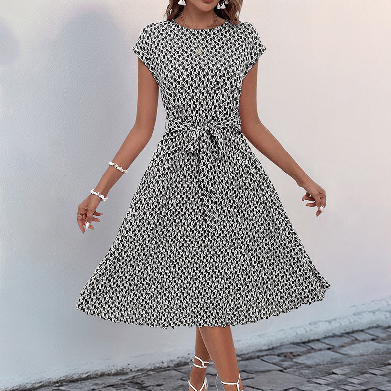 Damen Midi-Kleid mit asymmetrischem Schnitt und modischem Bindegürtel, Gr.