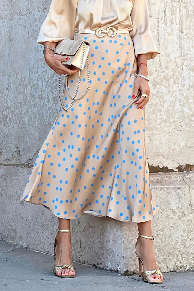 Valenzora | Satin polka dot print skirt