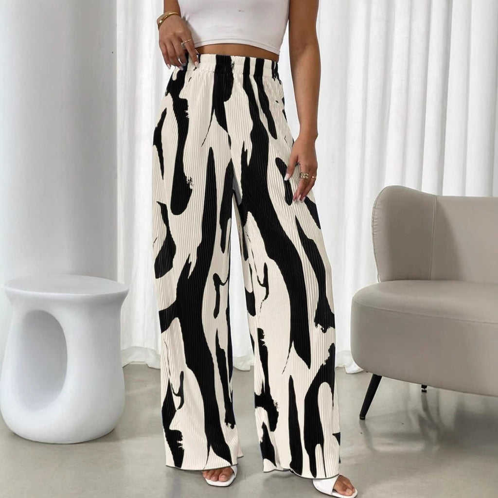 Damen-Hose, weit geschnitten, plissiert, mit Gummibund und modischem Muster, Größe [size]