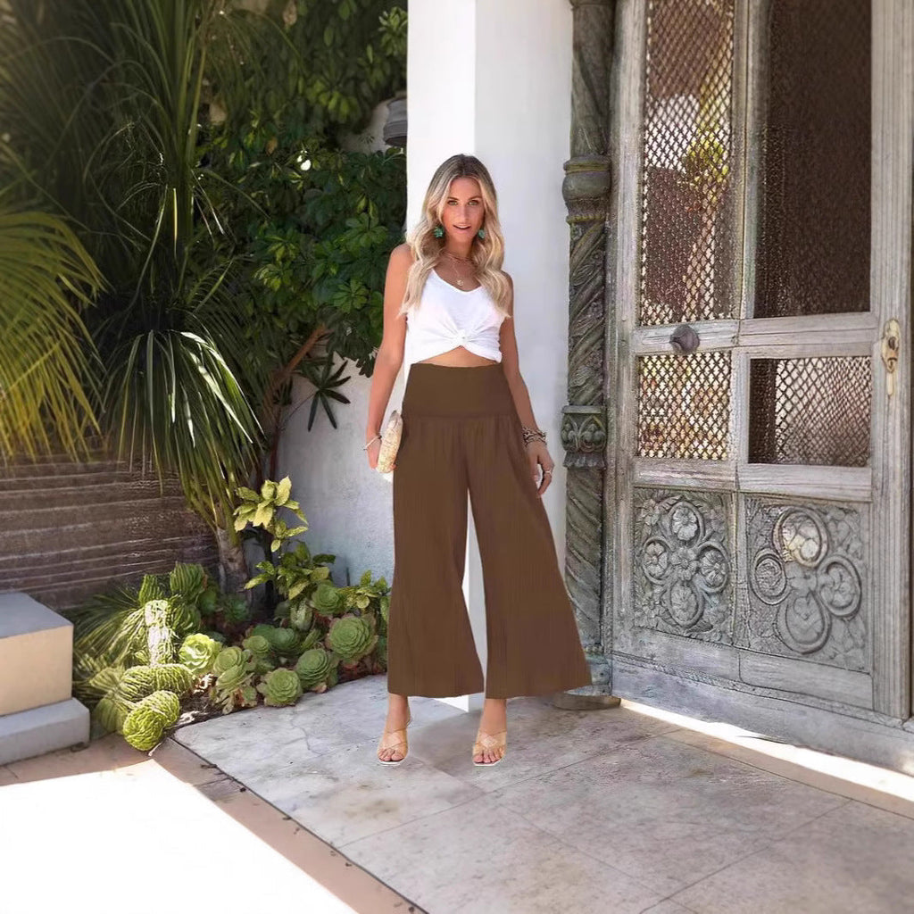 Damen Culotte-Hose mit weitem Bein, elastischem Bund und seitlichen Eingrifftaschen, Größe