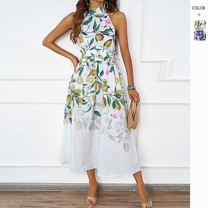 Damen-Midikleid mit Blumenmuster und asymmetrischem Saum, Größe