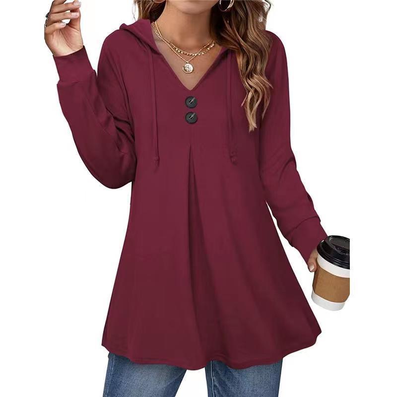 Damen Kapuzenpullover mit Knopfleiste und ausgestelltem Schnitt, Größe