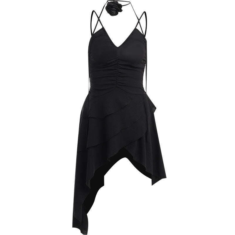 Damen asymmetrisches Sommerkleid mit Rüschendetails Drune