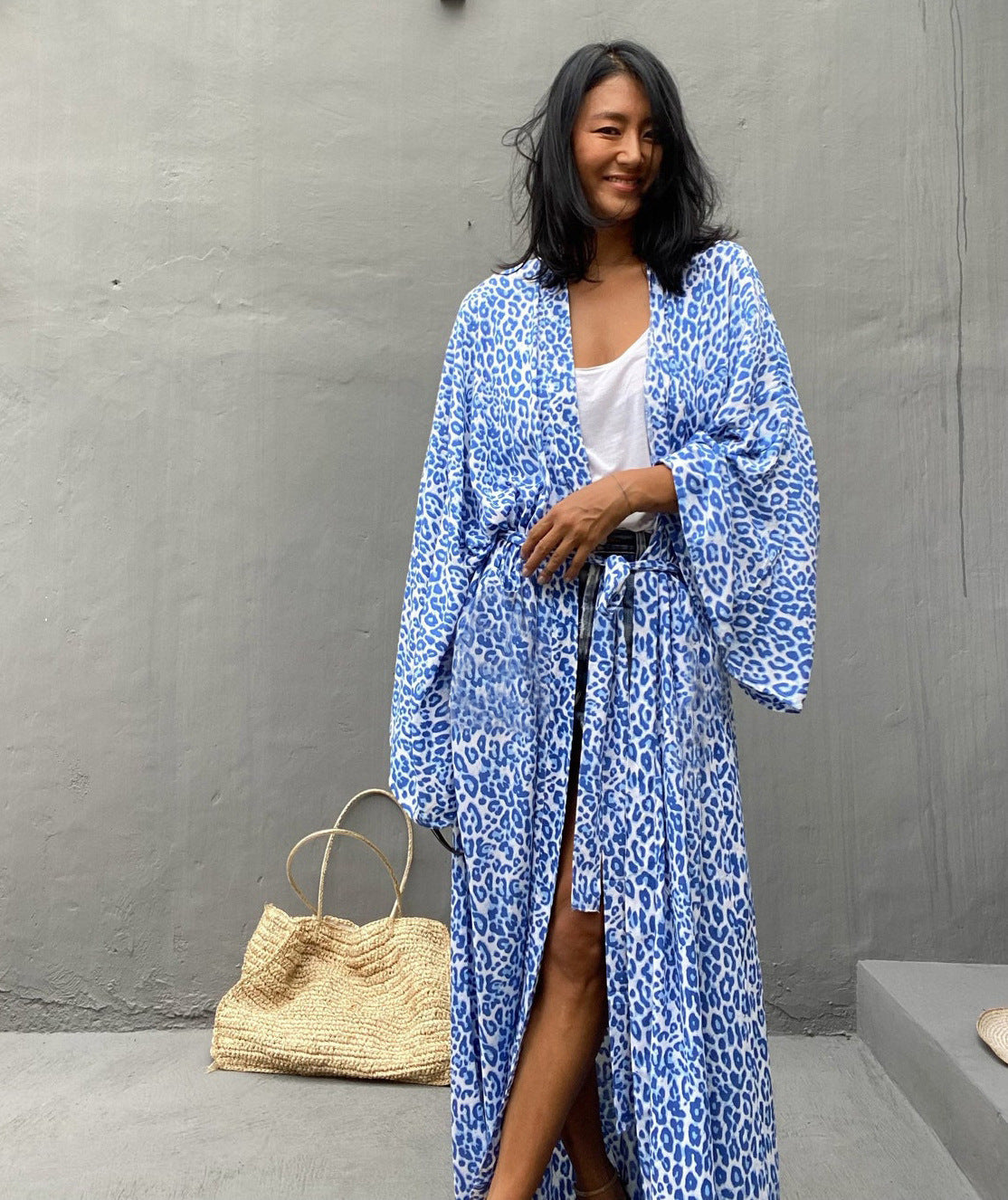 Damen-Kimono-Robe mit Leopardenmuster, Größe