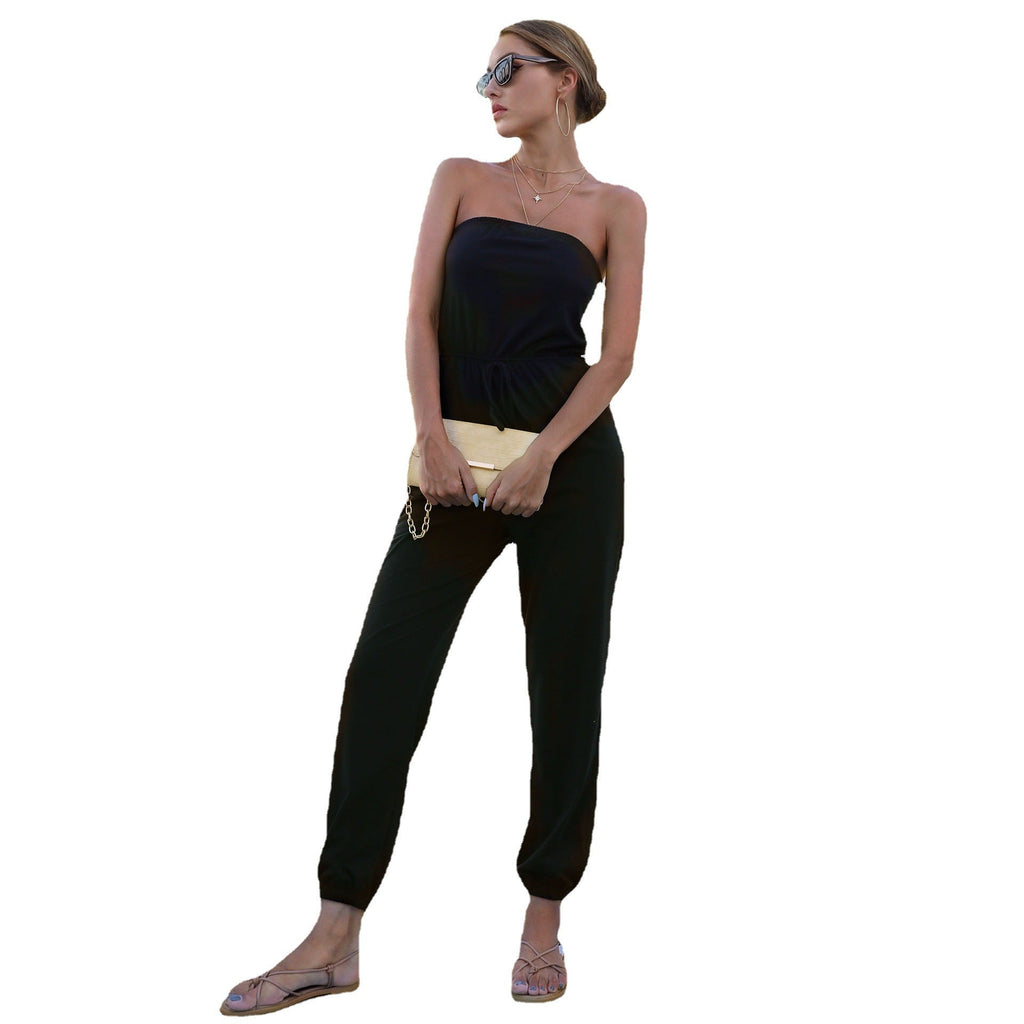 Damen-Jumpsuit mit trägerlosem Design und elastischem Taillengürtel, Größe