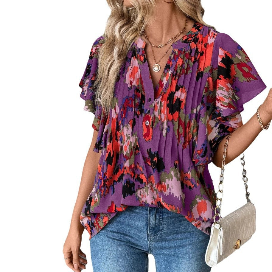Damenbluse mit eleganten Rüschendetails und verspieltem Print, Größe S