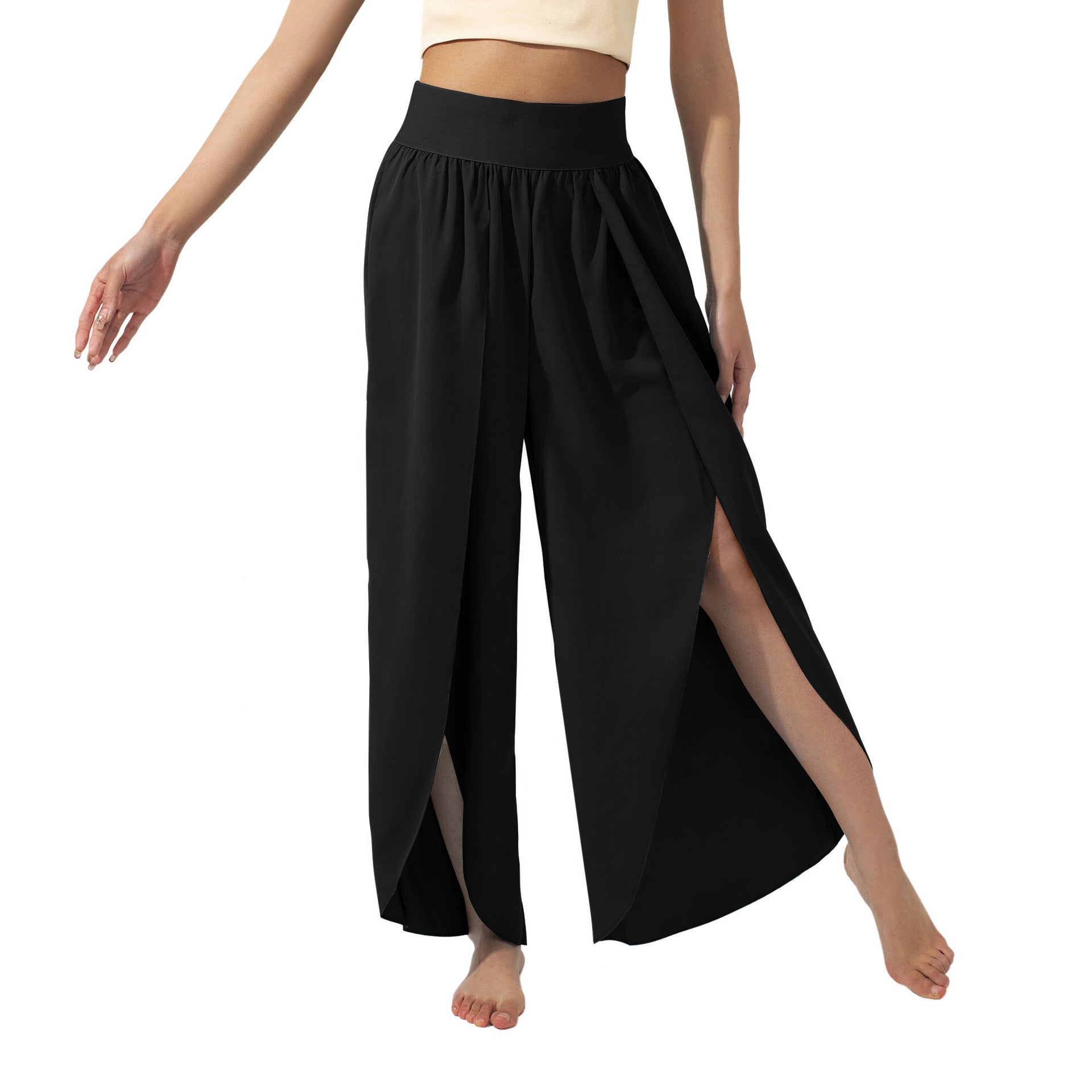 Women's airy culottes with side slits, size