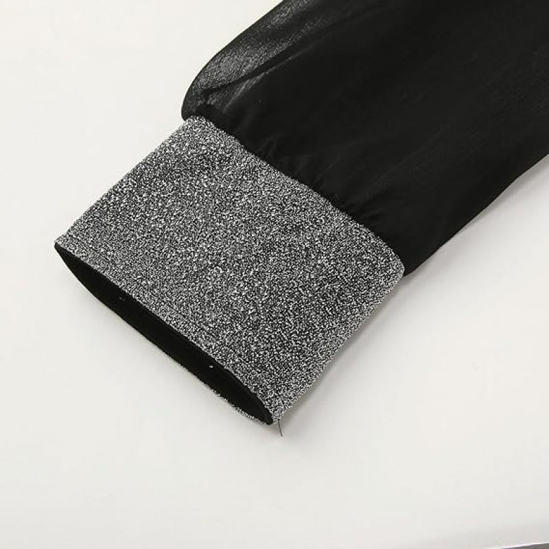Damenabendkleid mit transparenten Ärmeln und elegantem V-Ausschnitt, Größe