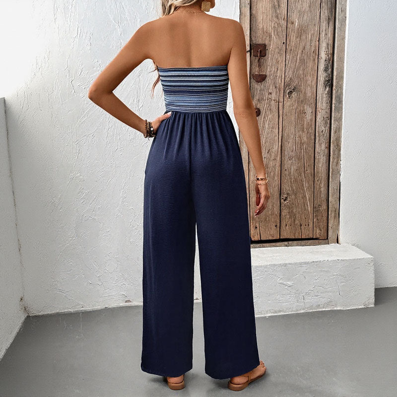 Women's jumpsuit with bandeau top and wide leg, size