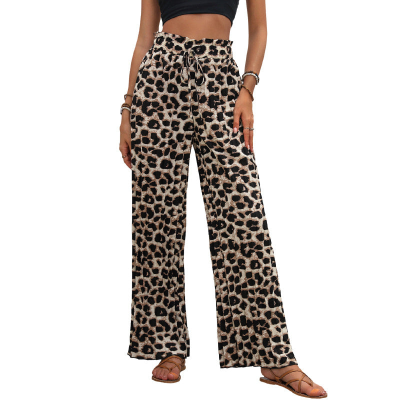 Women's palazzo trousers with stylish leopard print and elasticated waistband, size