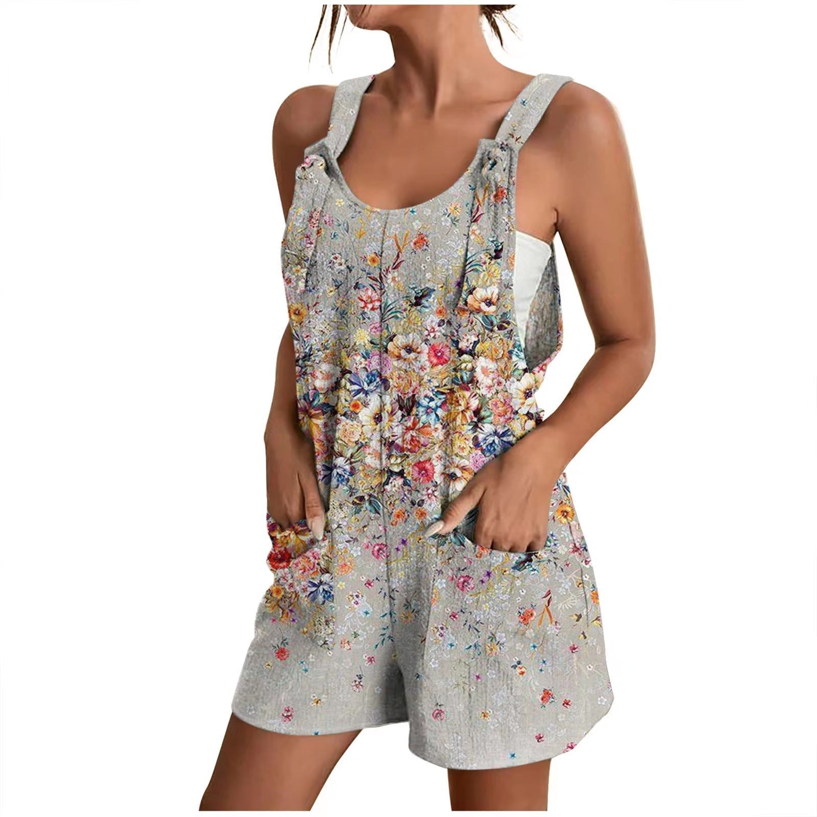 Luftiger Damen-Overall mit Blumenmuster und praktischen Taschen, Größe S