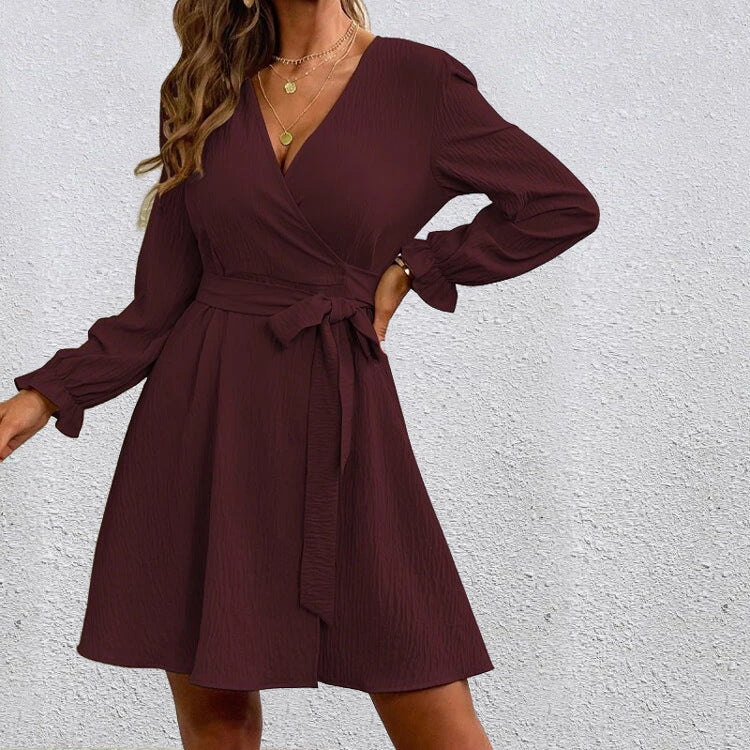 Valenzora | Chic V-neck wrap dress with bow