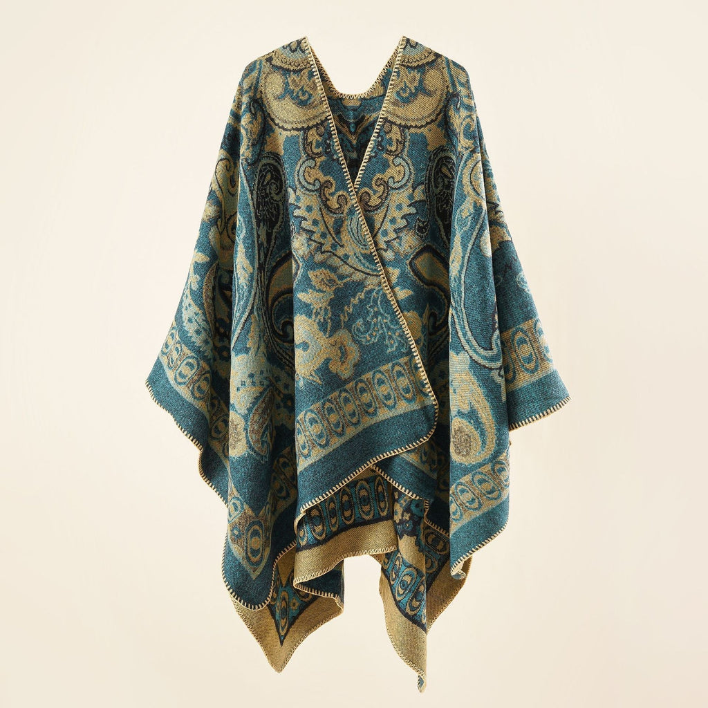 Women's elegant poncho with an artistic floral pattern and luxurious feel (size not specified)