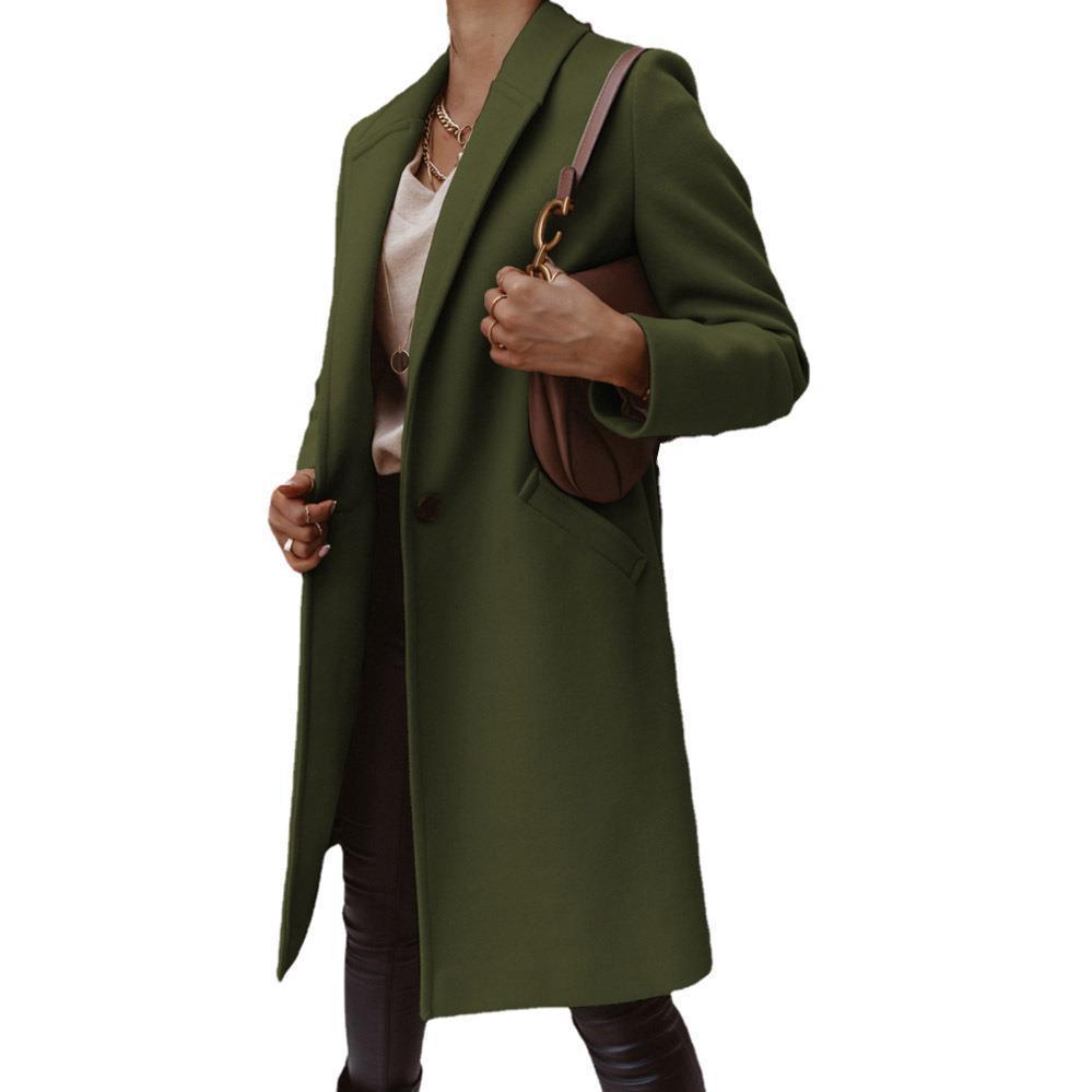 Women's wool coat with elegant lapel and timeless cut, size