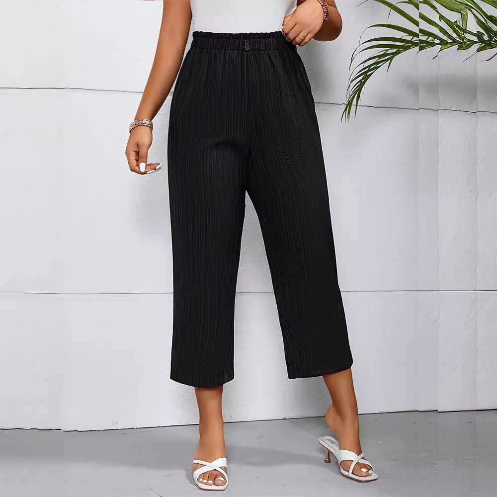 Damen elegante, luftige Plissehose mit Gummibund, Größe