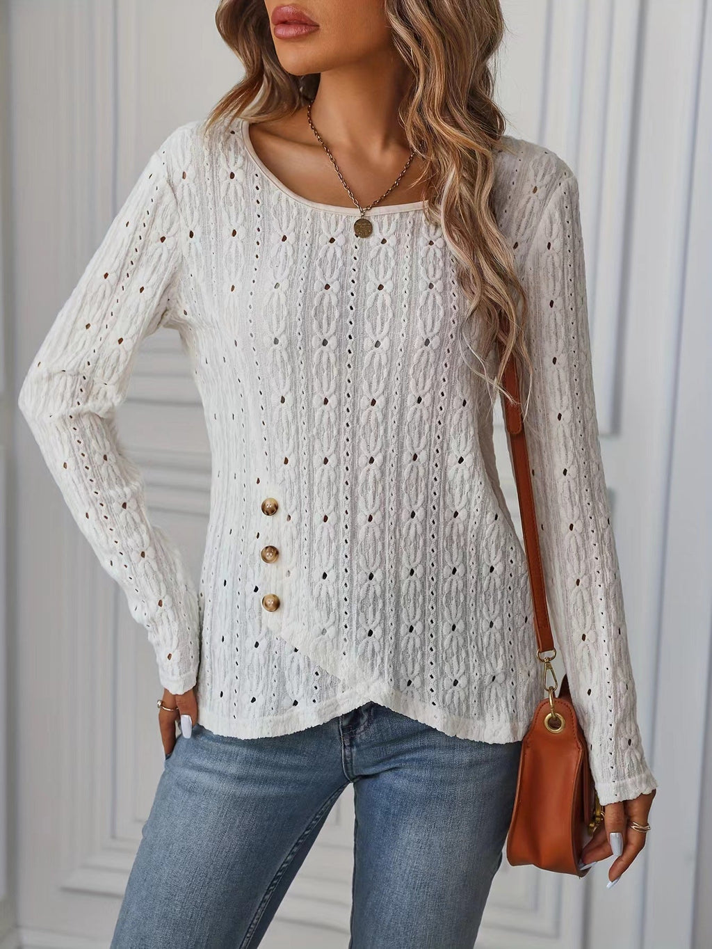 Valenzora | Langärmeliges Strickjacquard-Hemd mit Knöpfen
