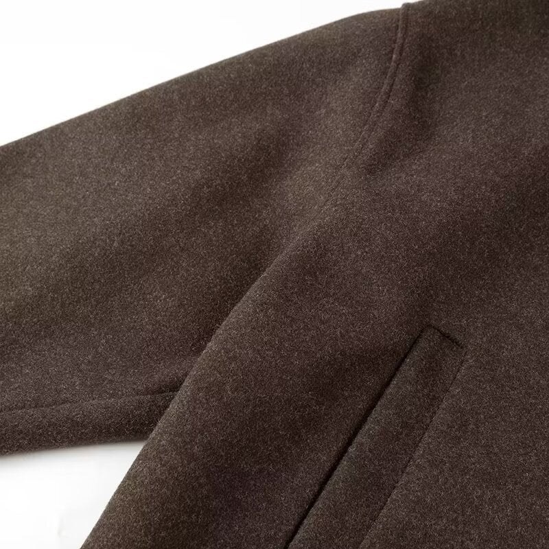 Women's casual wool jacket with a modern collar and practical side pockets, size S