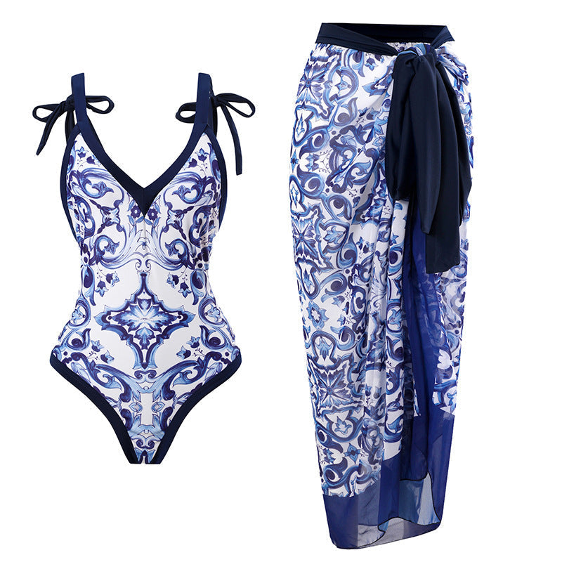 Damen-Strandpareo mit elegantem Blumenmuster und verstellbarem Bindegürtel, Größe S