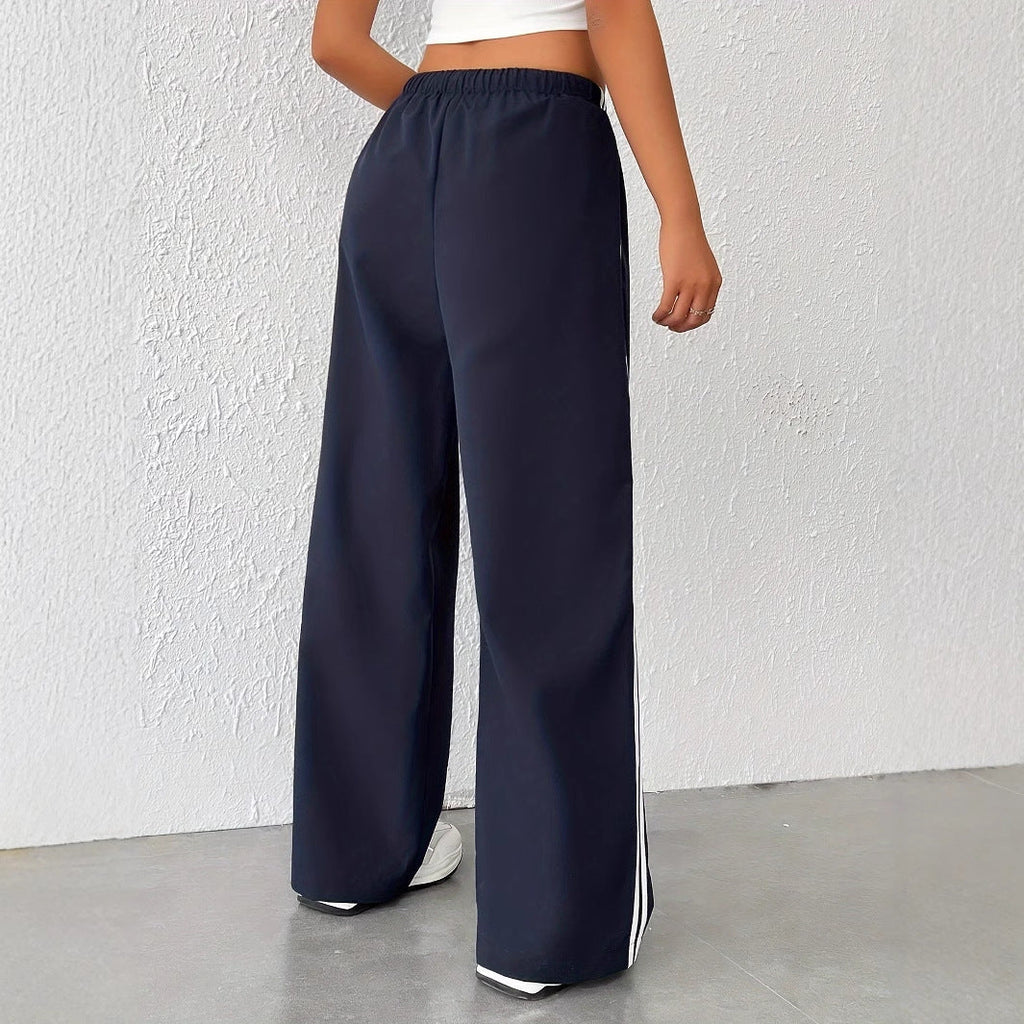 Damen-Freizeithose mit hoher Taille und sportlichen Streifen, Größe
