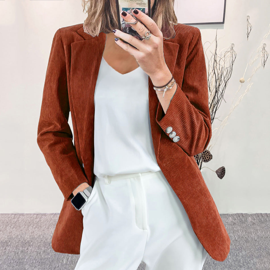 Damen-Kordblazer mit feiner Textur und eleganten Details, Größe S