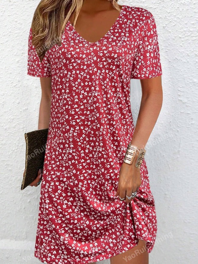 Damen-Kurzarmkleid mit Blumendesign und bequemem Schnitt, Größe [size missing]
