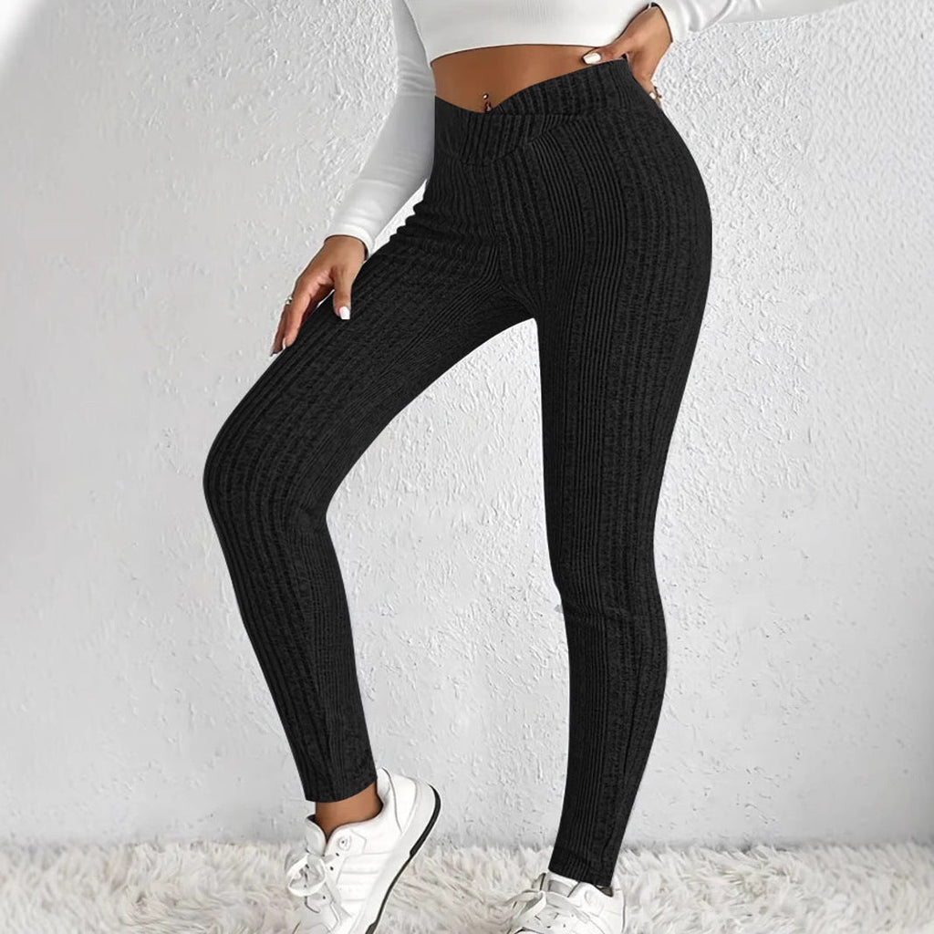 Enganliegende Damen-Ripp-Leggings aus atmungsaktivem Stretch-Material, Größe