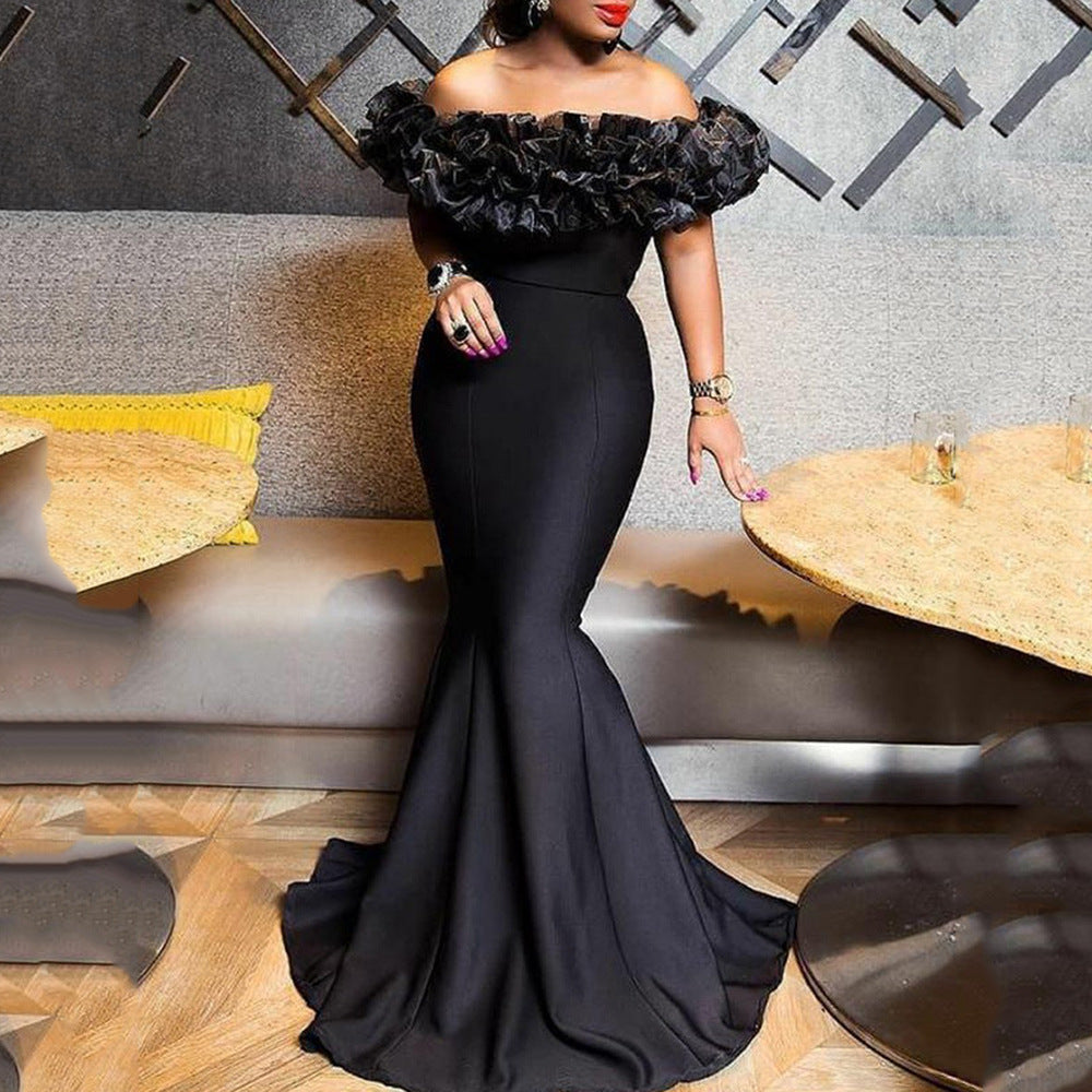 Valenzora | Leaf Ruffle One Shoulder Fitted Mini Train Dress