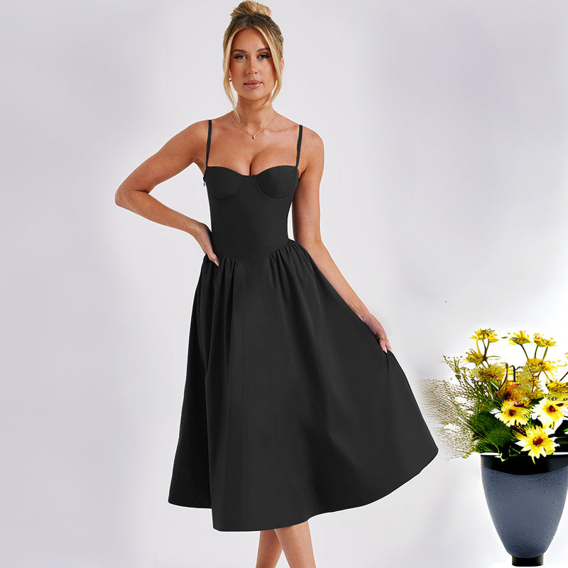 Women's midi dress with elegant bustier top and flowing skirt, size Valenzora