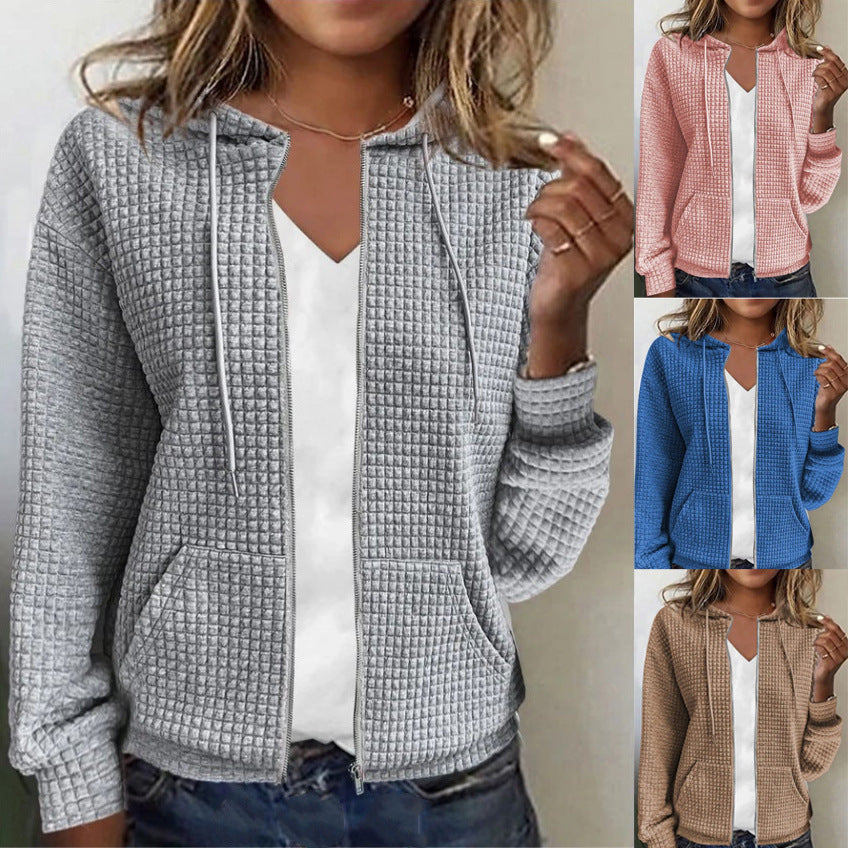 Women's fleece jacket with textured waffle pattern, size