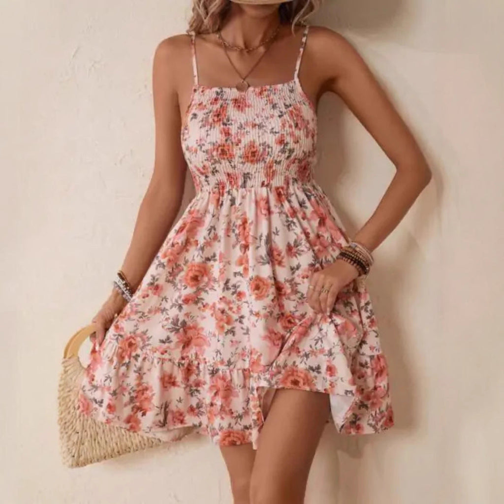 Women's floral dress with elasticated top and gathered skirt, size