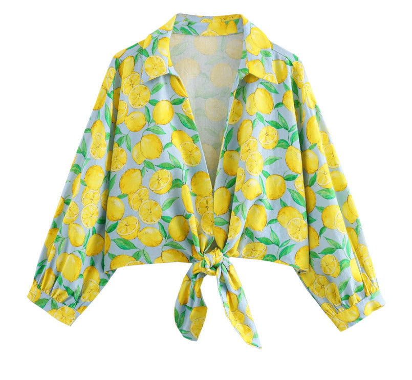 Women's shorts with a fresh lemon print and elegant fit, size [size missing]