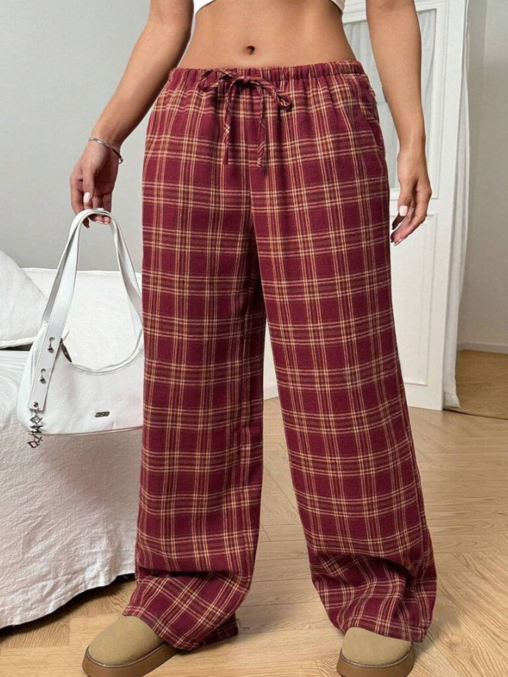 Damen Karierte Freizeithose Größe