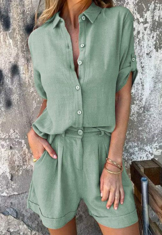 Damen-Freizeit-Jumpsuit mit durchgeknöpftem Oberteil und praktischem Tunnelzug in der Taille