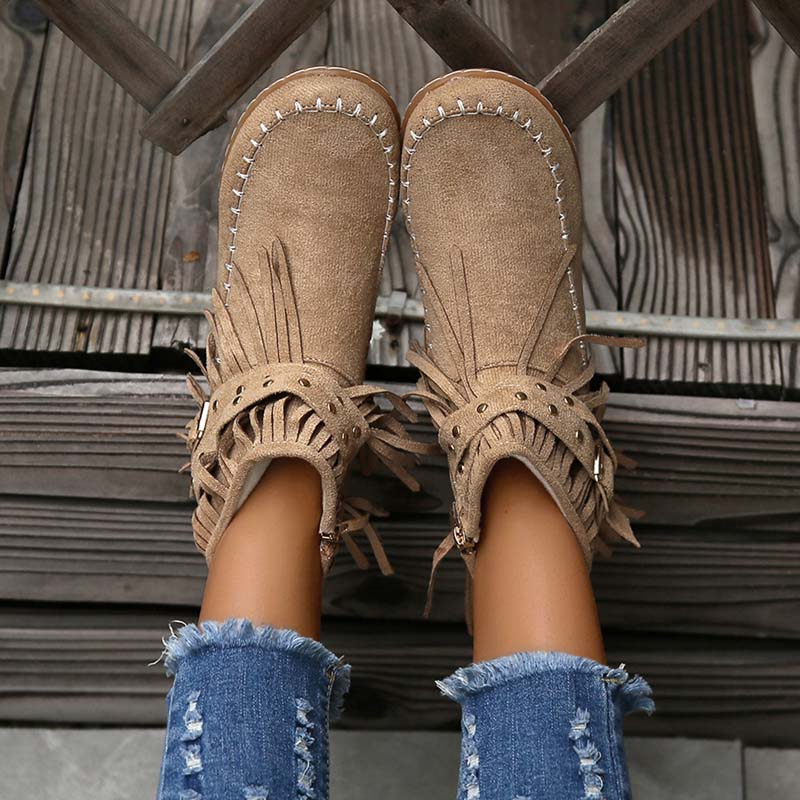 Valenzora | Boho ankle boots with fringes and buckles for women