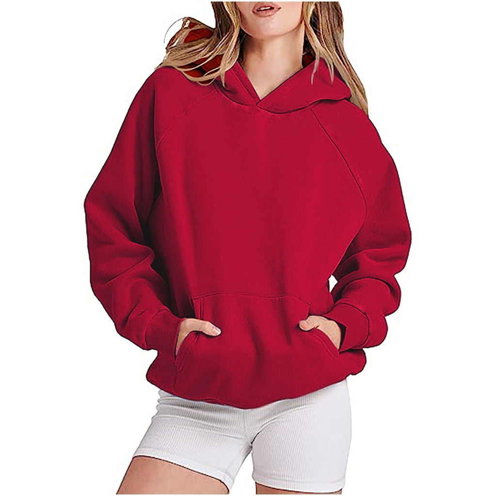 Women's casual hooded sweatshirt with high collar and practical pockets, size S