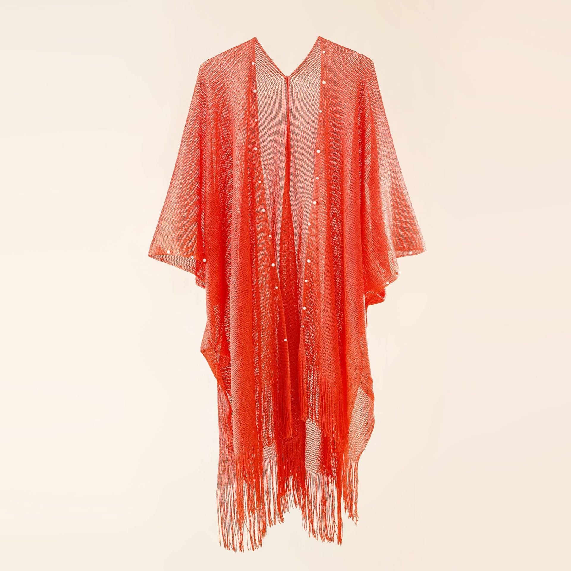 Women's transparent kaftan with fringed edges and elegant design, size Valenzora