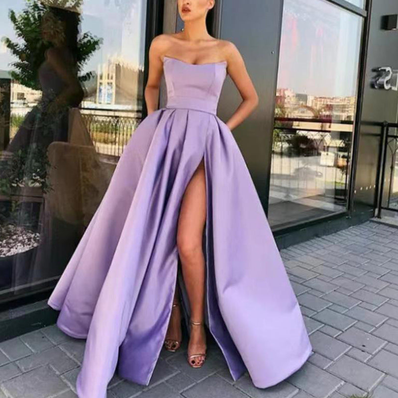 Elegantes Abendkleid für Damen mit tiefem Schlitz und fließendem Rock, Größe [Größe]