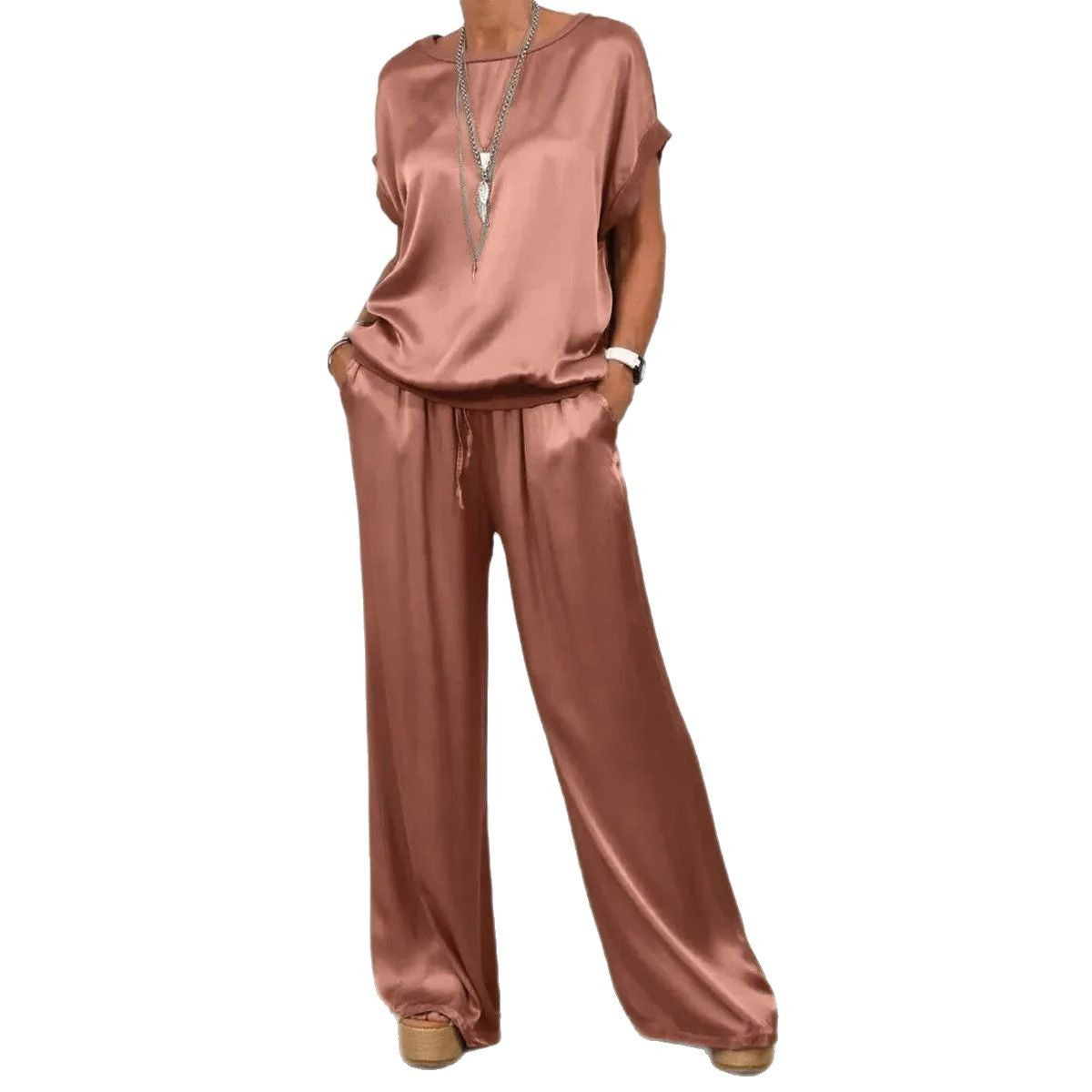 Women's elegant lounge set with flowing cut and elasticated waistband, size