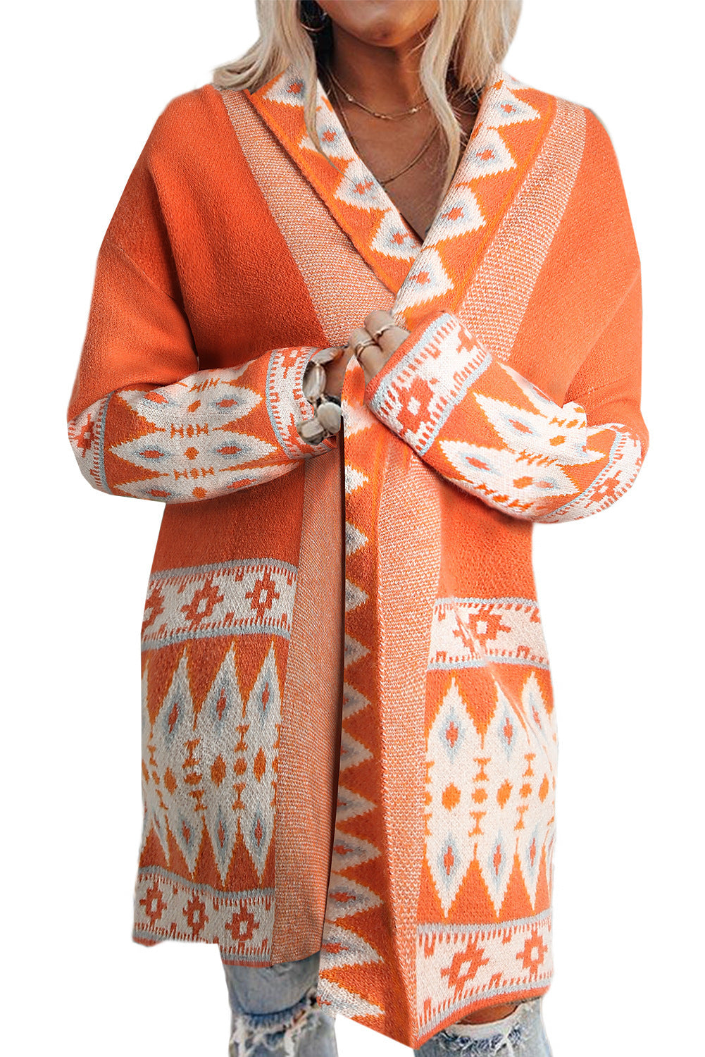 Damen-Cardigan mit künstlerischem Muster und weichem Material, Größe