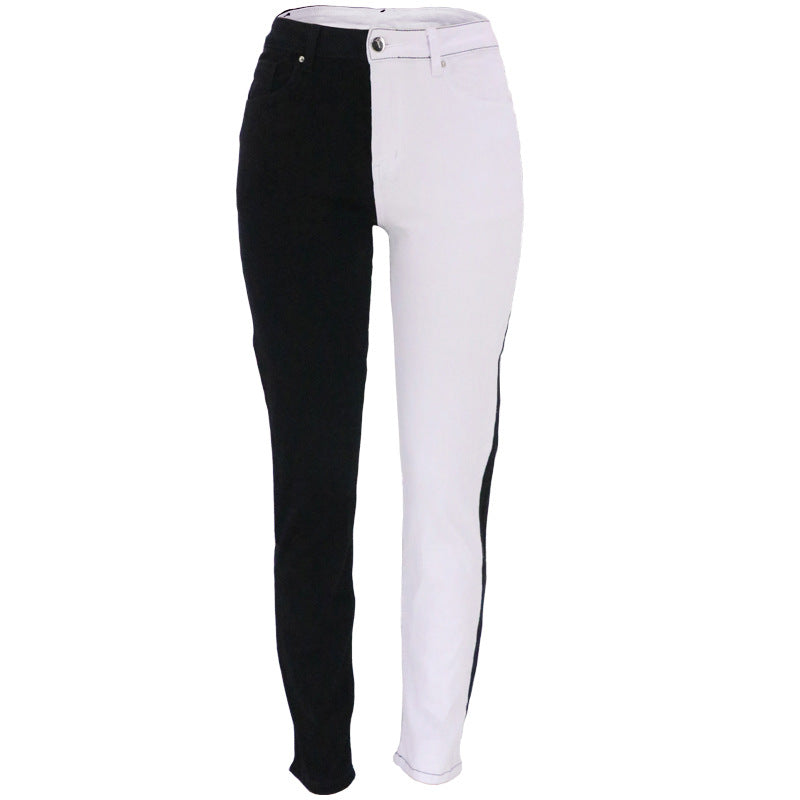 Valenzora | Women's Two-Tone Symmetrical Color-Blocked Denim Jeans