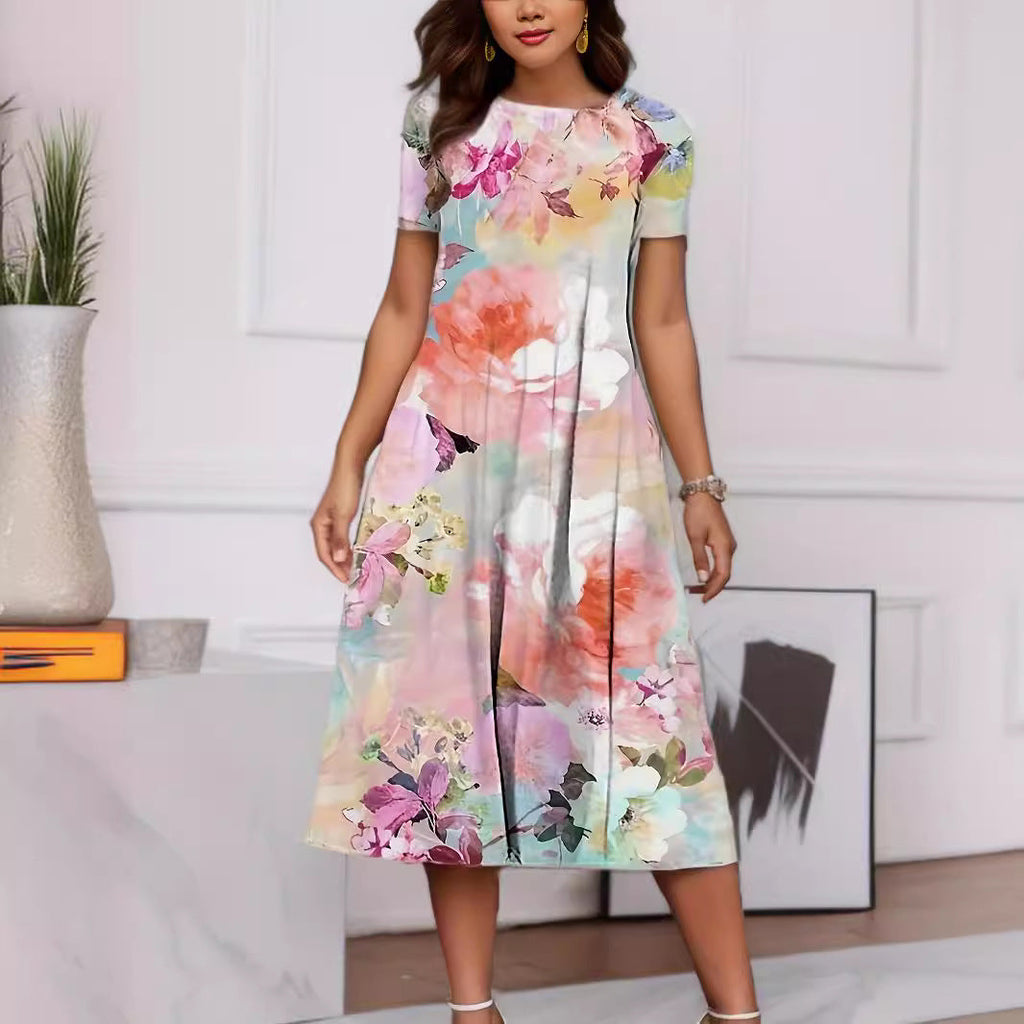 Valenzora | Geblümtes kurzärmeliges Kleid für Frühling und Sommer