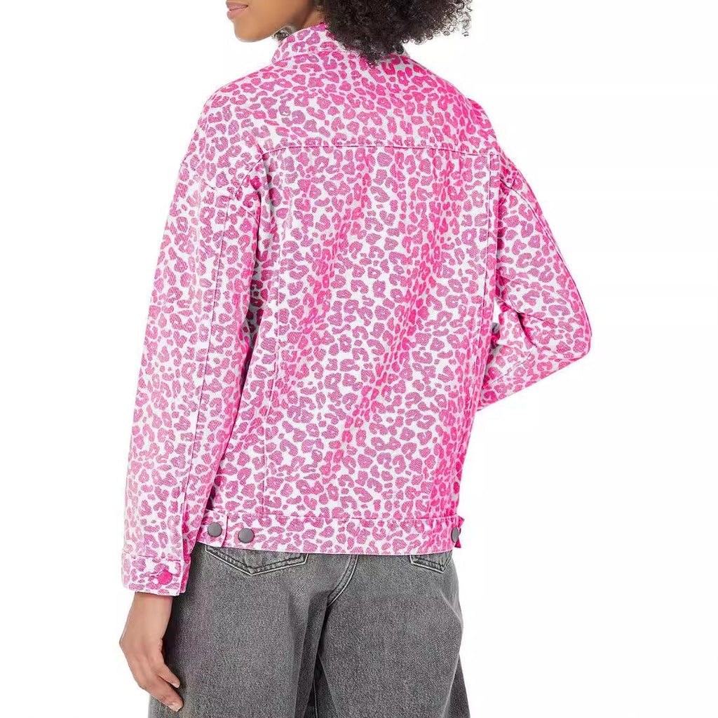 Damen-Jeansjacke im trendigen Leoparden-Print-Design mit entspannter Passform und modischen Details, Größe S