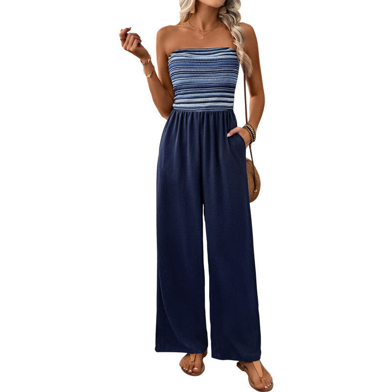 Women's jumpsuit with bandeau top and wide leg, size